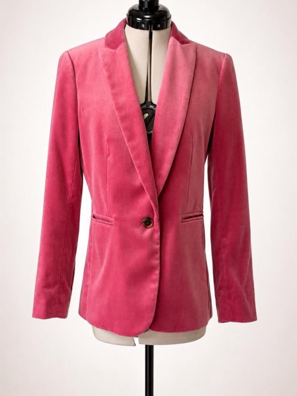 J. Crew Velvet Single-Button Blazer, Rose Pink, striped lining, 4, EUC
